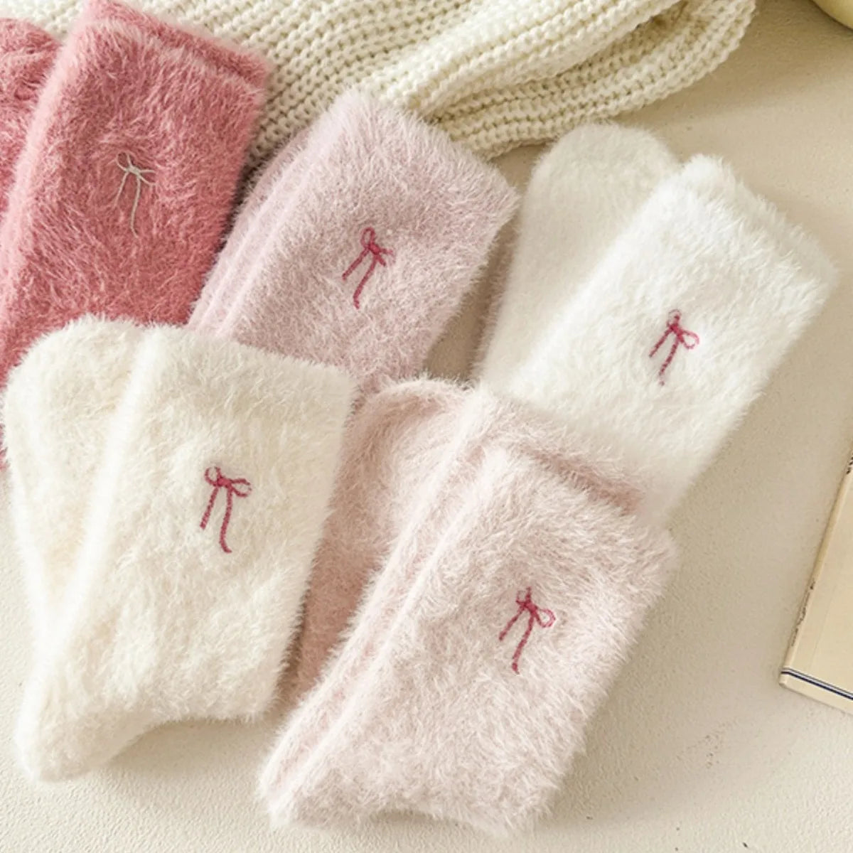Everyday Soft Bow Socks – 5 Pack | Cozy Fluffy Socks for Winter