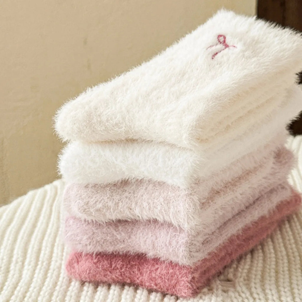 Everyday Soft Bow Socks – 5 Pack | Cozy Fluffy Socks for Winter